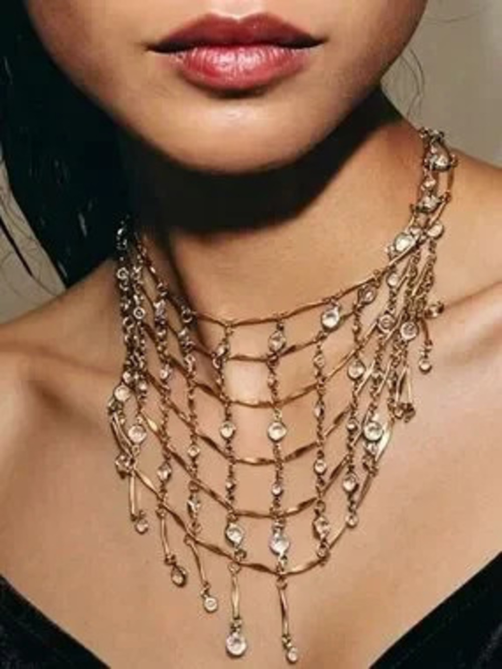 Multi Layer Crystal Chain Bib Necklace Elegant Rhinestone Collar